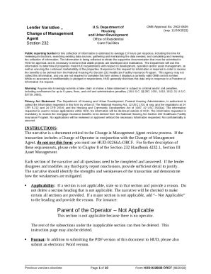 Lender Narrative Change Of Management Agent Hud Doc Template Pdffiller