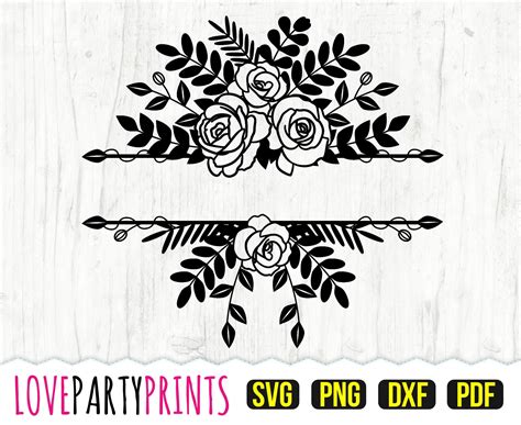 Flower Border Svg Dxf Png Pdf Split Monogram Svg Rose Etsy