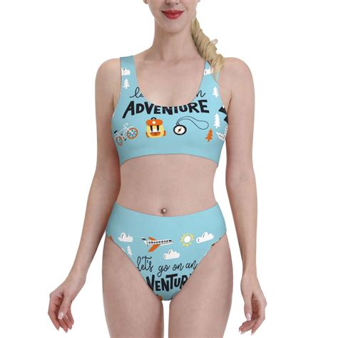 Adobk Let S Go On An Adventure Print Women High Waisted Bikini Set