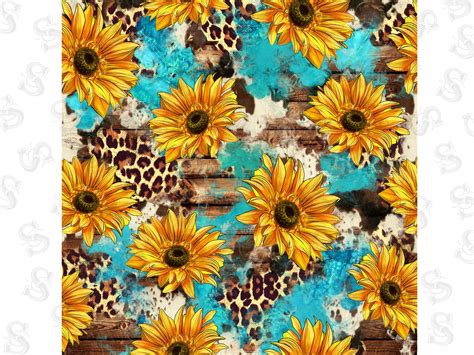 Western Cowhide Sunflowers Seamless Pattern Png Sublimation Etsy