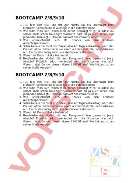 Arbeitsblatt Bootcamp 7 10 Deutsch Leseförderung Literatur