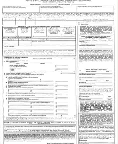 Retail Installment Sales Contract Template