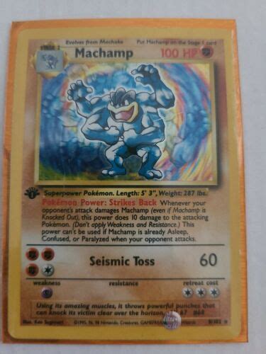 First Edition Machamp Holographic Base Set 1999 Shadowless Pokemon