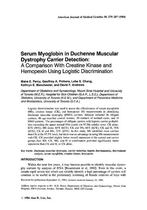 Pdf Serum Myoglobin In Duchenne Muscular Dystrophy Carrier Detection