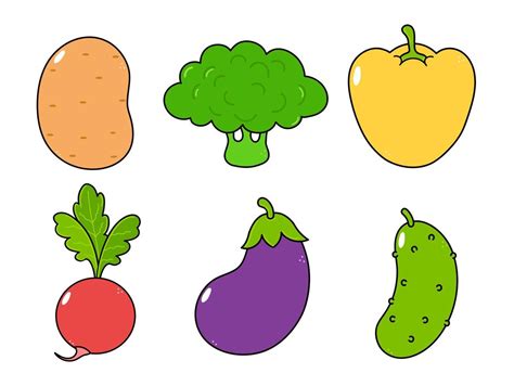 Funny Cute Happy Vegetables Characters Bundle Set Vector Hand Drawn