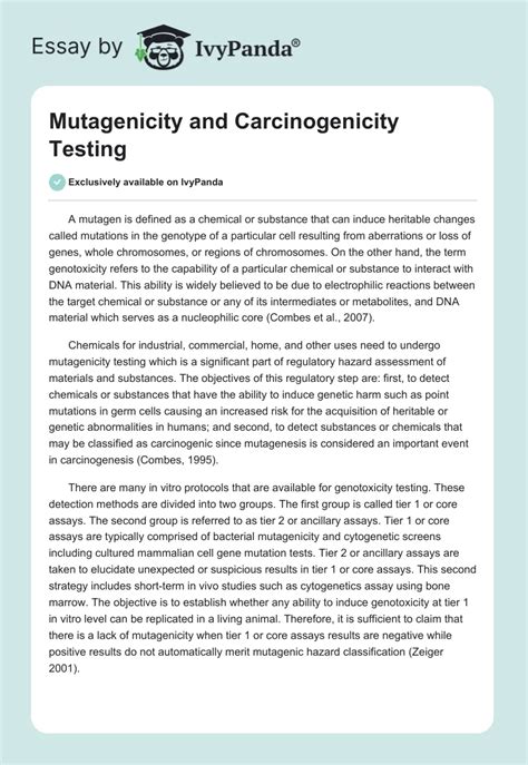 Mutagenicity and Carcinogenicity Testing - 1047 Words | Essay Example