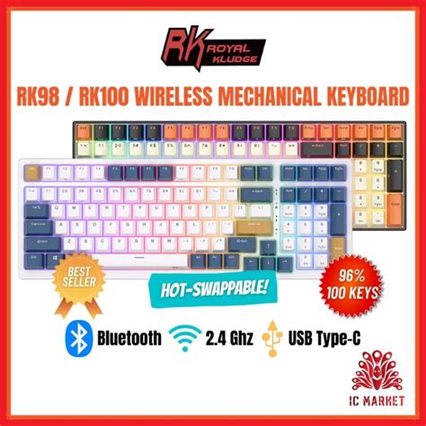 SG Royal Kludge RK98 RK100 RK860 Hot Swappable Bluetooth Wireless RGB Mechanical Gaming