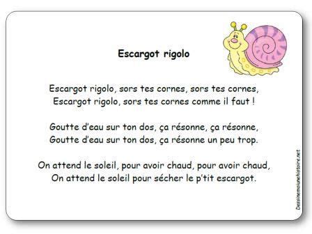 Comptine Escargot rigolo Paroles illustrées Escargot rigolo à