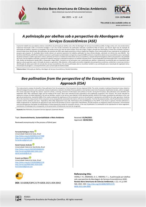 Pdf A Polinização Por Abelhas Sob A Perspectiva Da Abordagem De