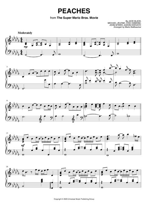 Peaches Arr Mario Stallbaumer By Jack Black Sheet Music For Piano