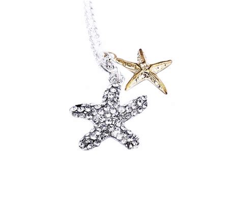 Silver And Gold Starfish Pendant Necklace Delicate Silver Etsy