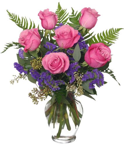 Half Dozen Pink Roses Vase Arrangement In Sunrise Fl Florist24hrscom