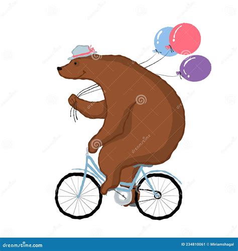 Oso En Bicicleta Con Globos Ilustraci N De Vacaciones Con Personaje De