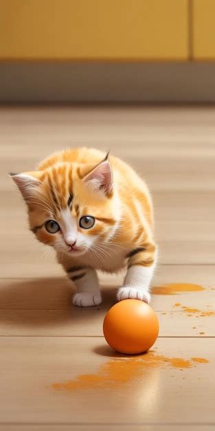 Un Gato Mirando Una Pelota Naranja Foto Premium