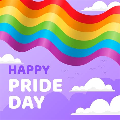 Free Vector Happy Pride Day With Rainbow Flag And Clouds