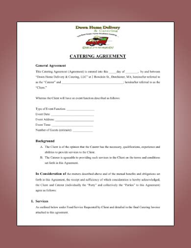 Catering Agreement 11 Examples Format Pdf