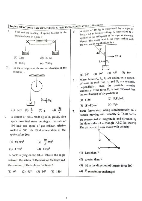 Solution Newton S Laws Of Motion And Kinematics Practice Questions