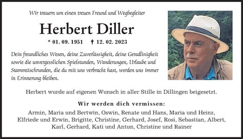 Traueranzeigen Von Herbert Diller Augsburger Allgemeine Zeitung