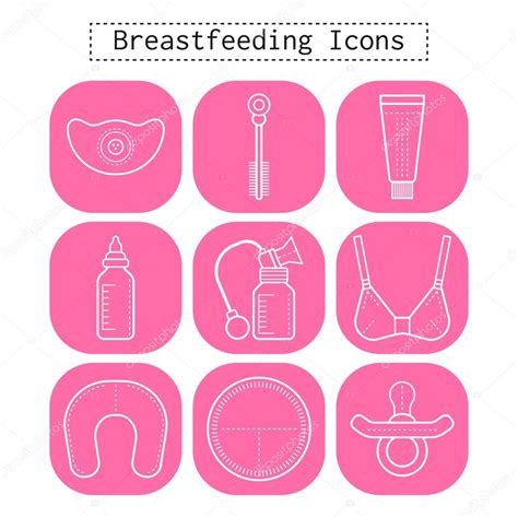 Breastfeeding Motherhood Flat White Icons On A Pink Background