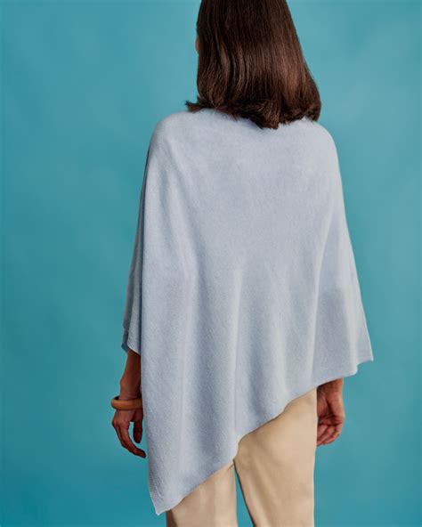 Powder Blue Cashmere Merino Blend Button Poncho Woolovers Us