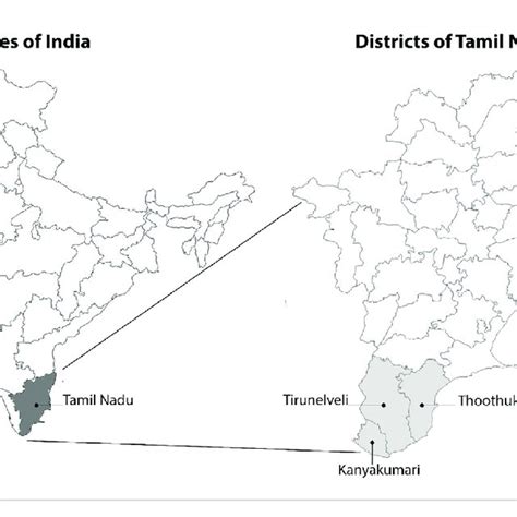 Map Of The States Of India Showing The Location Of Tamil Nadu And Map