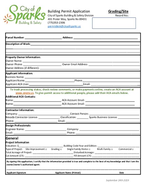 Fillable Online Building Permit Application Grading Site General