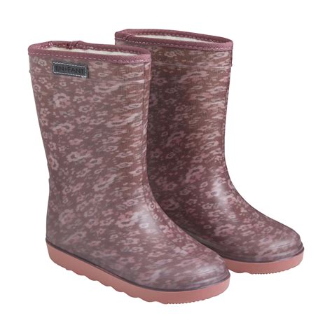 Enfant Thermo Boots Print Withered Rose Wol Gevoerde Laarzen Regenlaarzen Roze Bordeaux