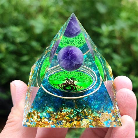 Orgone Pyramid Amethyst Peridot Healing Crystal Energy Generator