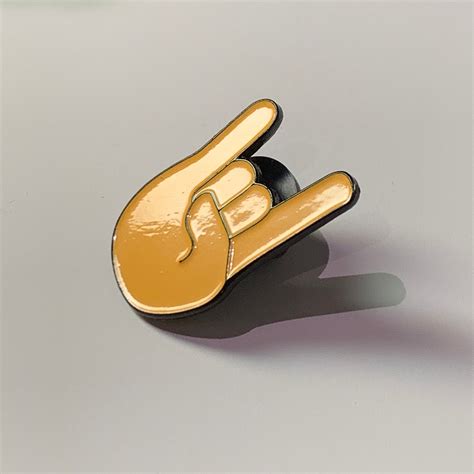 Rock On Emoji Enamel Pin Etsy