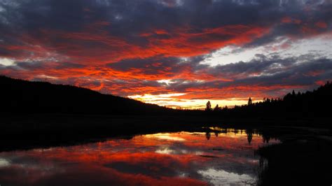 Wallpaper sunset, clouds, nature, trees, lake, reflection hd, picture ...