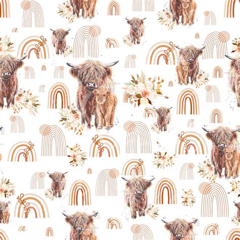 Seamless Boho Highland Cow Design Etsy UK