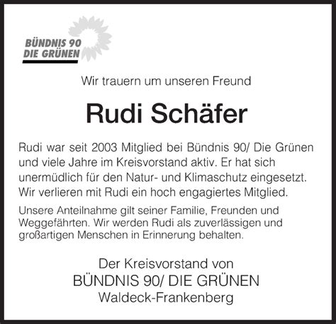 Traueranzeigen Von Rudi Sch Fer Trauer Hna De