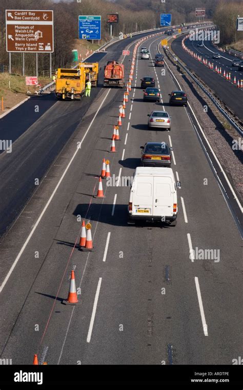 Roadworks On A British Motorway Stock Photo Alamy