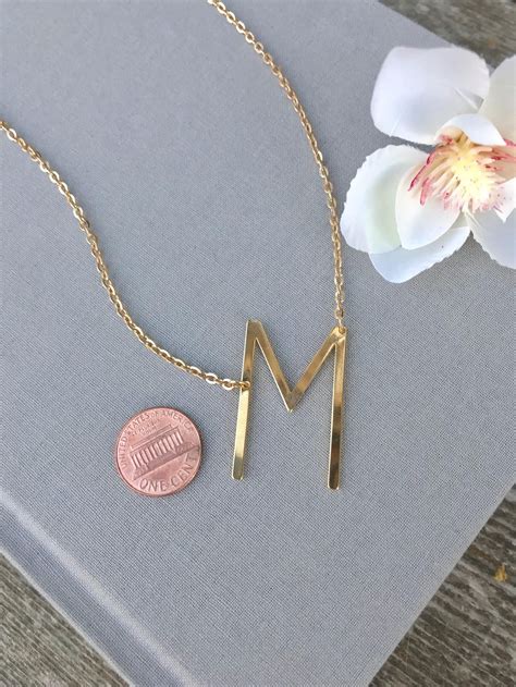 Gold Initial Necklace Letter M Necklace Alphabet Necklace Etsy