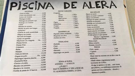 Carta De Bar Piscinas De Alera Castrillo De Onielo