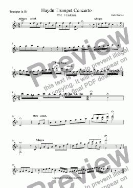 Haydn Trumpet Concerto Cadenza Bb Trumpet Sheet Music PDF File