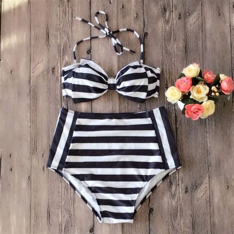 Stripe Printing Black And White Sexy Lady Two Piece Bikini Set Women