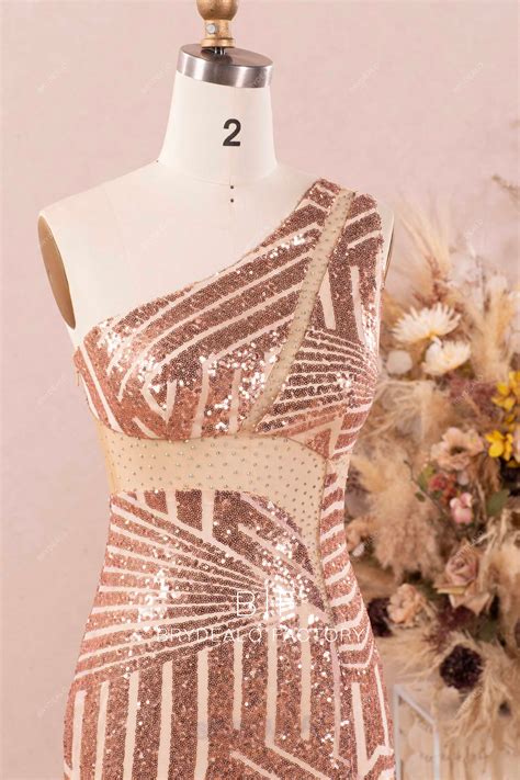 Unique Gold Sequin One Shoulder Illusion Cutout Prom Dress Designformal