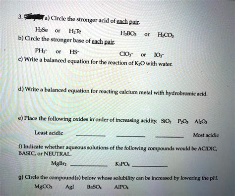 SOLVED Circle The Stronger Acid Of Each Pair HSe HzTe HsBOs HCOs B