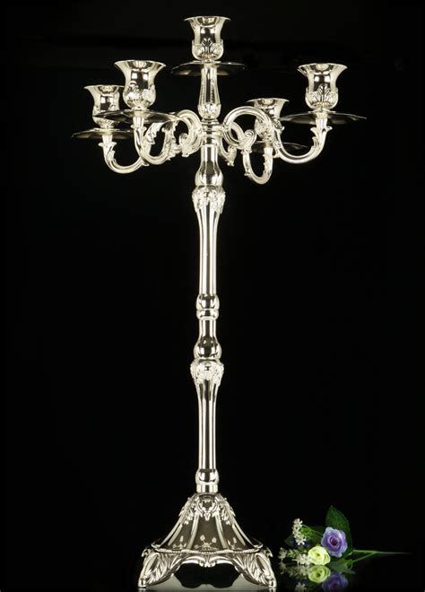 Wholesale Silver Plated 5 Arms Metal Candelabra 63cm Height Floor