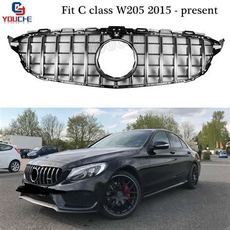 Fit Camera W205 GT R Style Front Bumper Grill For Mercedes C W205 C180