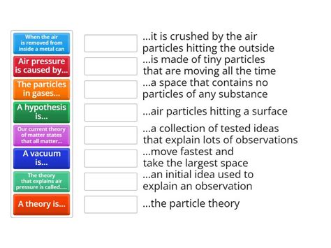 Y7 Particle Theory - Gases, Pressure, and Vacuums - Match up