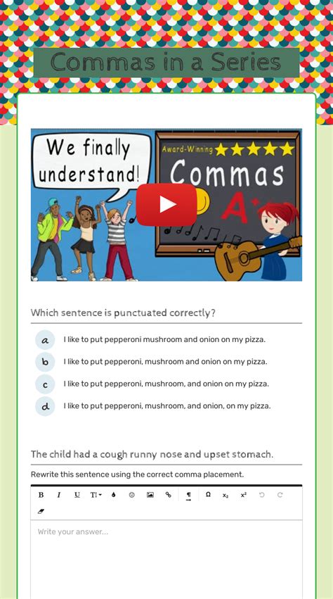 Commas In A Series Interactive Worksheet By Rachel Veenstra Wizer Me