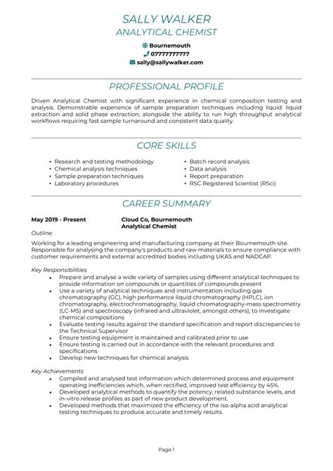 Analytical Chemist CV Example Guide Land The Best Jobs