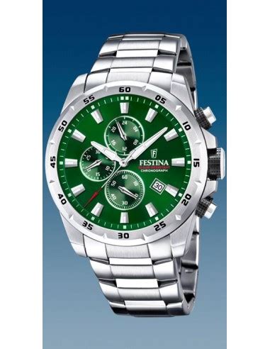 Reloj Festina Chrono Sport F Verde Correa De Acero Hombre