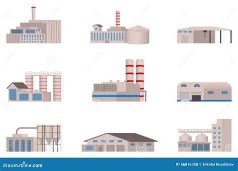 Factory Vector Set Factory Building Stock Vector Illustration Of