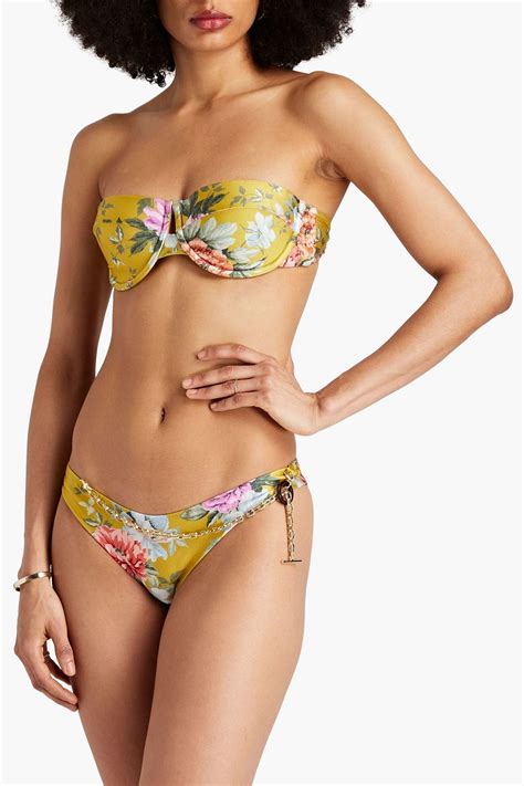 ZIMMERMANN Chain Embellished Floral Print Low Rise Bikini Briefs THE