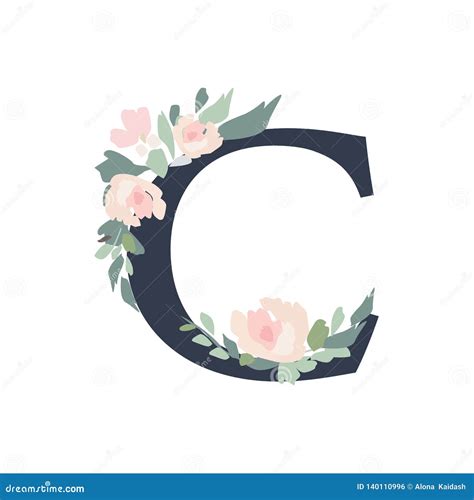 Floral Alphabet Letter C With Flowers Bouquet Composition Stock