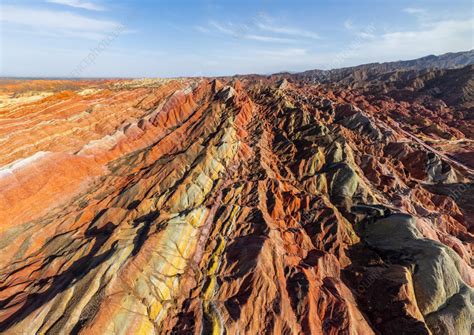 Aerial View Of The Zhangye Danxia Geopark China Stock Image F039