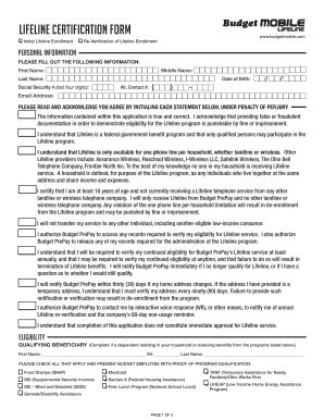 Fillable Online LifeLine Certification Form Initial Lifeline Enrollment